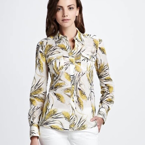 Tory Burch Tops - Tory Burch 100% Cotton Brigitte Wheat Print Roll Tab Sleeve Blouse (Size 0)